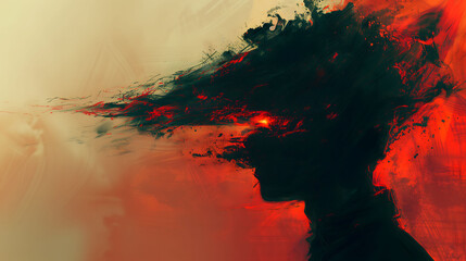 Abstract Artistic Silhouette with Vivid Red and Black Explosive Texture - Creative Background Concept