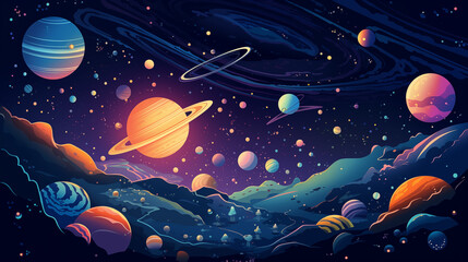 Naklejka premium Galactic Panorama: A Tapestry of Planetary Wonders