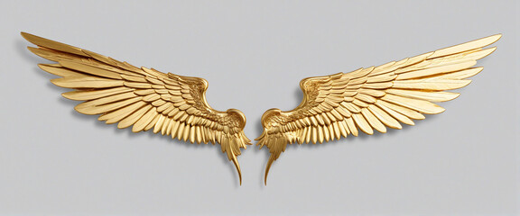 Beautiful fantasy gold angel wings isolated on white background