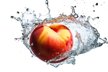 Peaches plunging into water with dynamic splash,