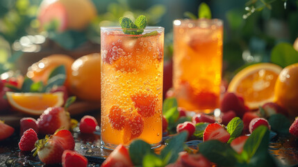 summer foods and beverages. Think vibrant fruit salads, ice cream, barbecues, smoothies, and refreshing cocktails ,generative ai.