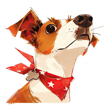 A portrait of a dog with a red tie on white background