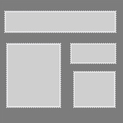 Postcard stamp frames. Blank postage stamps, empty postmark and square mark frame border vector set. Clean postal office stickers collection. Various rectangular mail stamps with copyspace stock illus