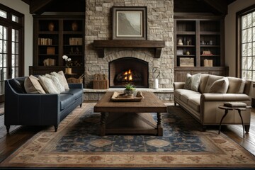 a living room filled with furniture and a fire place