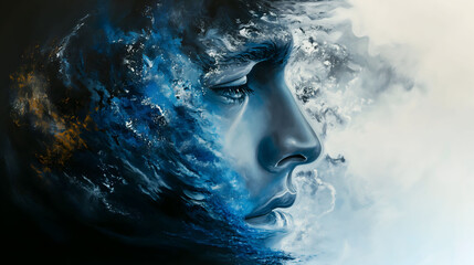 Surreal Portrait Fusion with Cosmic Ocean Elements - Abstract Conceptual Art