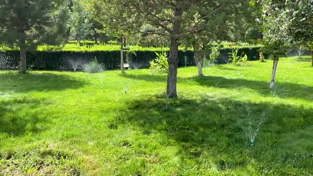 Automatic watering system for lawns in city park