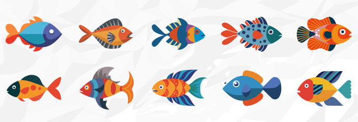 Bunte Fisch-Sammlung: Minimalistische Vektorgrafiken