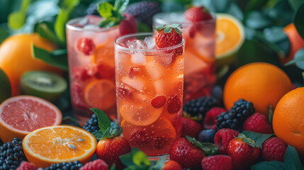 summer foods and beverages. Think vibrant fruit salads, ice cream, barbecues, smoothies, and refreshing cocktails ,generative ai.