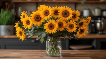 A Vase Filled With Abundant Yellow Sunflowers