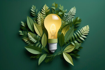 Eco-Friendly Light Bulb with Green Leaves
