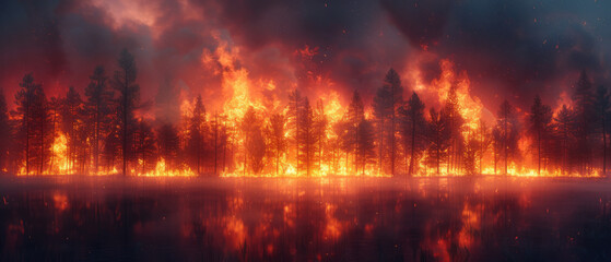 Fototapeta na wymiar Forest fire scene, generative ai