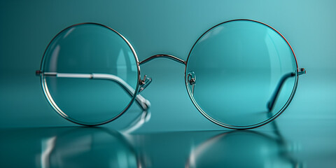 Brille mit runden Gläser auf türkis Hintergrund, ai generativ
