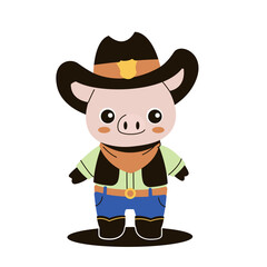 Pig in Cowboy Costume, Flat Concept Style