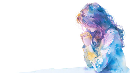 A colorful watercolor painting of person praying