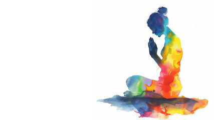 A colorful watercolor painting of person praying isolated on white background  - obrazy, fototapety, plakaty