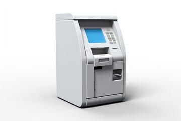 3D cartoon white ATM machine, realistic screen and buttons