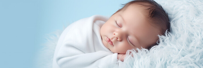 Cute newborn baby sleeping in white blanket