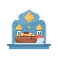 Iftar fasting food flat vector