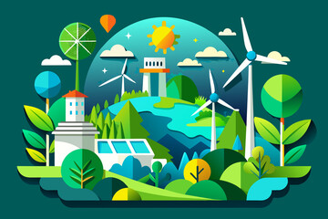 Fototapeta na wymiar ESG, Environmental, Social, and Corporate Governance, to propel renewable and green energy innovations, achieving carbon-free, sustainable solutions, and significantly reducing CO2 emissions.