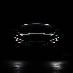 silhouette of a car with headlights on black background 