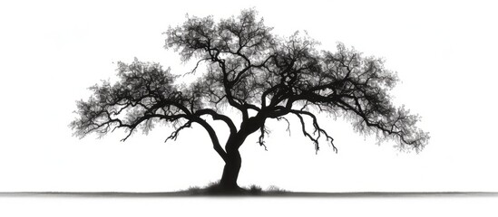 Serene Tree Silhouette with Delicate Branches on White Background