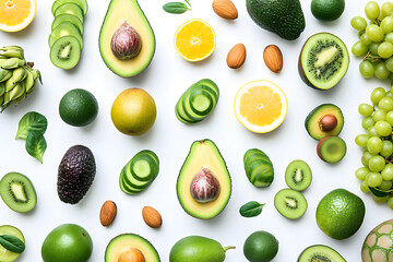 Avocado and green vegetables Wallpaper on White Background