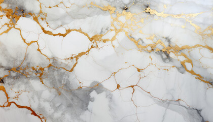 Background with a luxurious gold and white marble texture. Banner, invitation, wallpaper, headers, website, print ads, and packaging design template with panoramic marbling texture