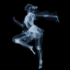 Moving or dancing woman as an X-ray photo. AI generated.