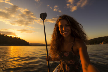 Woman taking a selfie at stand up paddle board
