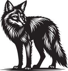 Vintage Retro Styled Vector Coyote Silhouette Black and White - illustration
