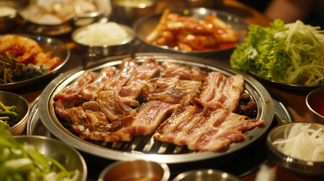Details with the korean samgyeopsal dish. AI generated
