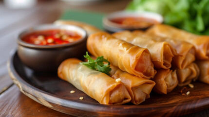 Details wiht the Chinese spring rolls dish. AI generated - obrazy, fototapety, plakaty