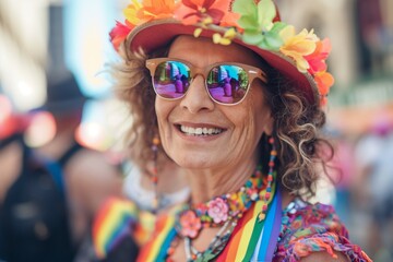 Woman Wearing Colorful Hat and Sunglasses