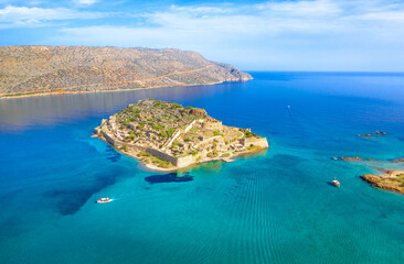 Fototapeta na wymiar Aerial view of the island of Spinalonga, gulf of Elounda, Crete, Greece.
