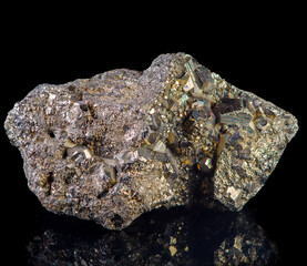 Pyrite mineral on black background