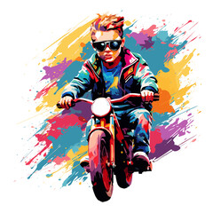child riding scooter vector illustration isolated transparent background, cut out or cutout t-shirt design