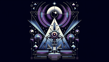 Minimalist Sci-Fi Horror: Eerie glow from futuristic portal framed by geometric shapes in muted colors.