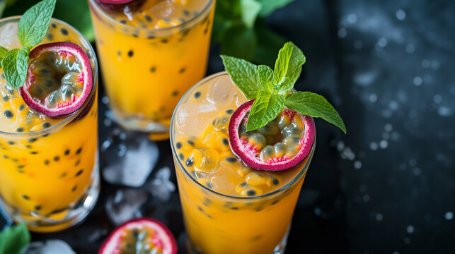 Details with a passion fruit cocktail. AI generated#