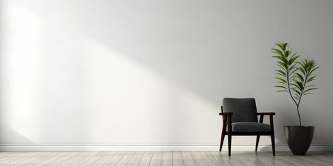 Black chair in the interior of a room with a white wall - obrazy, fototapety, plakaty