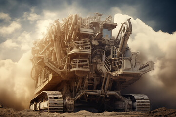 Giant industrial machine on construction site outdoor. Generative AI