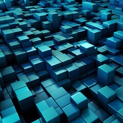 Abstract 3D Render of Blue Cubes with Light and Shadow Play