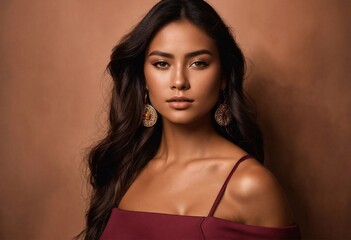 Naklejka premium Close up portrait of an attractive young woman with Flowers, Beautiful Model Woman Face, Women's Day Concept.