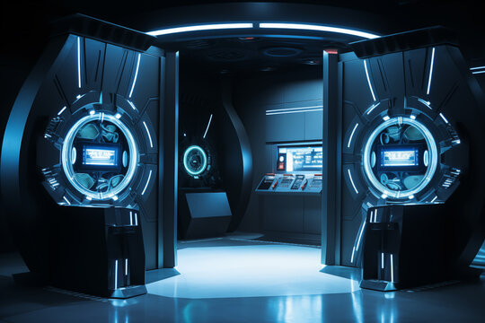 High-tech security panel with biometric scanners, controlling access to the vault. Generative AI