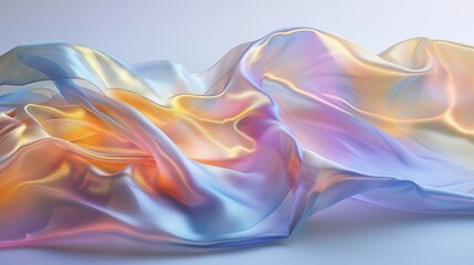 Iridescent elegance: fabric dances in the breeze, its colors shifting and shimmering against simplicity.