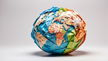 Illustration einer Weltkugel aus geknülltem farbigen Papier