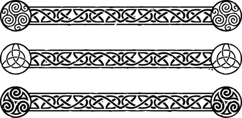 Celtic knot borders with spirals, triquetras, triskeles - obrazy, fototapety, plakaty