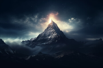 Sacred mountain peak, believed to be the realm of celestial beings and the gateway to the heavens. Generative AI - obrazy, fototapety, plakaty