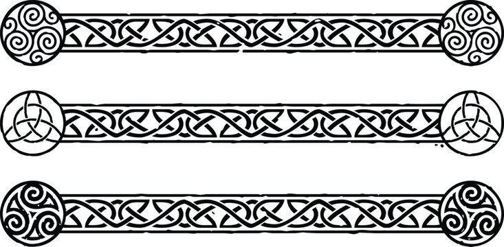 Celtic knot borders with spirals, triquetras, triskeles