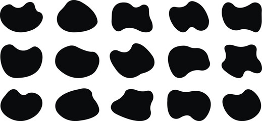 Modern set of liquid irregular blob shape abstract elements graphic flat style design fluid vector, Pebble, drops and stone silhouettes. Random abstract liquid organic irregular blotch shape design.