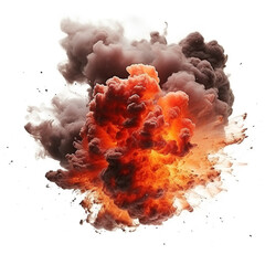 Explosion of fire and smoke isolated on white